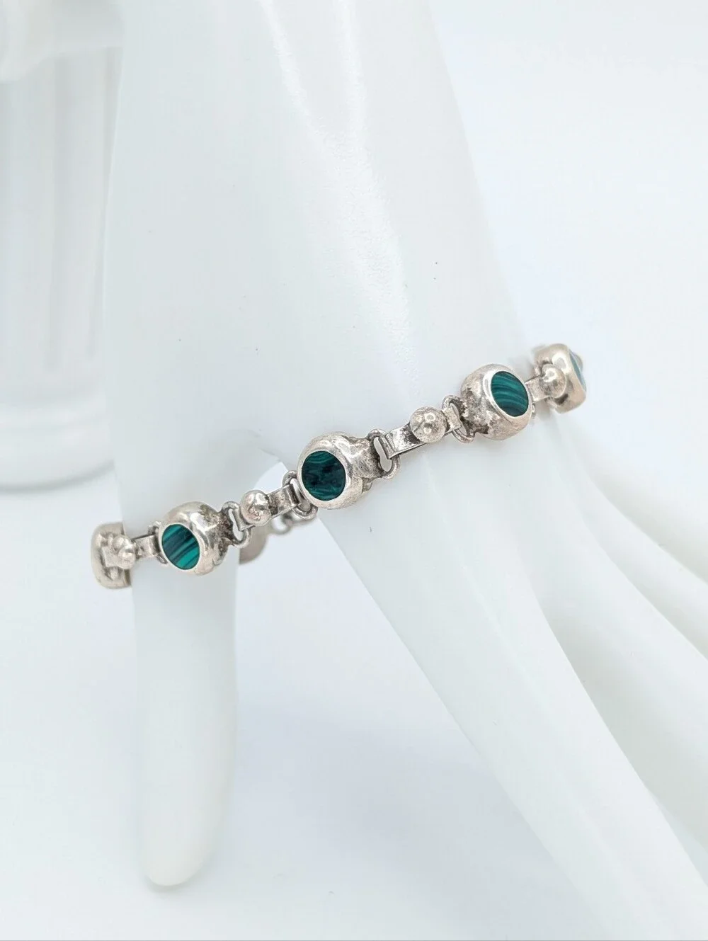 Vintage 925 Sterling Silver and Malachite Bracelet